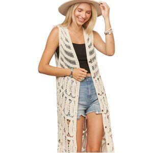 H12 CROCHET CREAM OPEN FRONT DUSTER